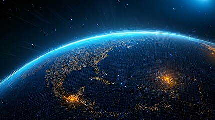 Fototapeta premium A Digital Representation of Earth with City Lights and a Grid Pattern