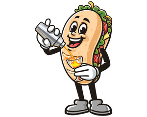 Sub Sandwich is making Cocktail, Cartoon Mascot Illustration Character Vector Clip-art Hand-drawn Logo Design