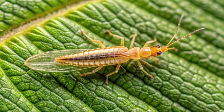 Western flower thrips on spice leaf from high angle