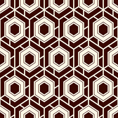 Obraz premium Contemporary honeycomb geometric pattern. Repeated hexagons ornament. Modern mosaic background. Seamless surface abstract design. Geo wallpaper. Digital paper, textile print. Vector art
