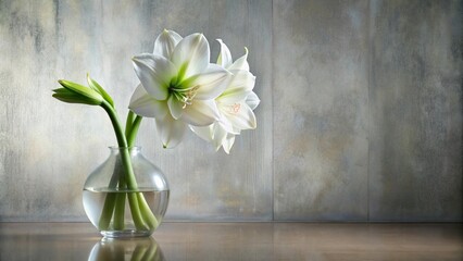 white amaryllis flower in vase with wall background reflected