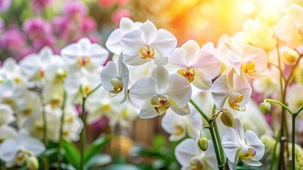 Fototapeta na wymiar White orchids on a background of flowers