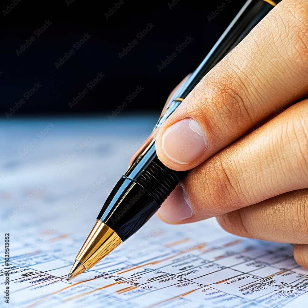 Aufkleber analyzing data with precision pen on document
