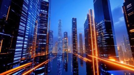 Obraz premium Futuristic Cityscape with AI-Driven Technology