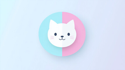 Cute Cartoon Cat Face in Pink and Blue Circle   Minimalist Design
