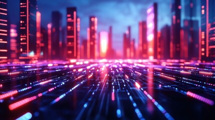 Fototapeta premium Futuristic Digital City with Neon Lights