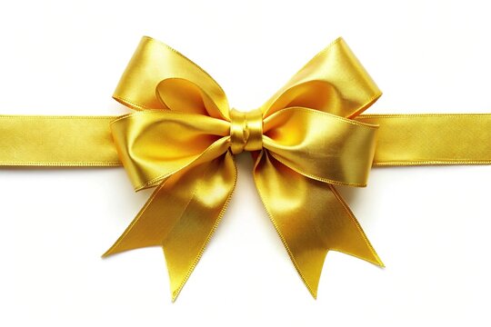 reflected yellow ribbon and bow with gold isolated against white background