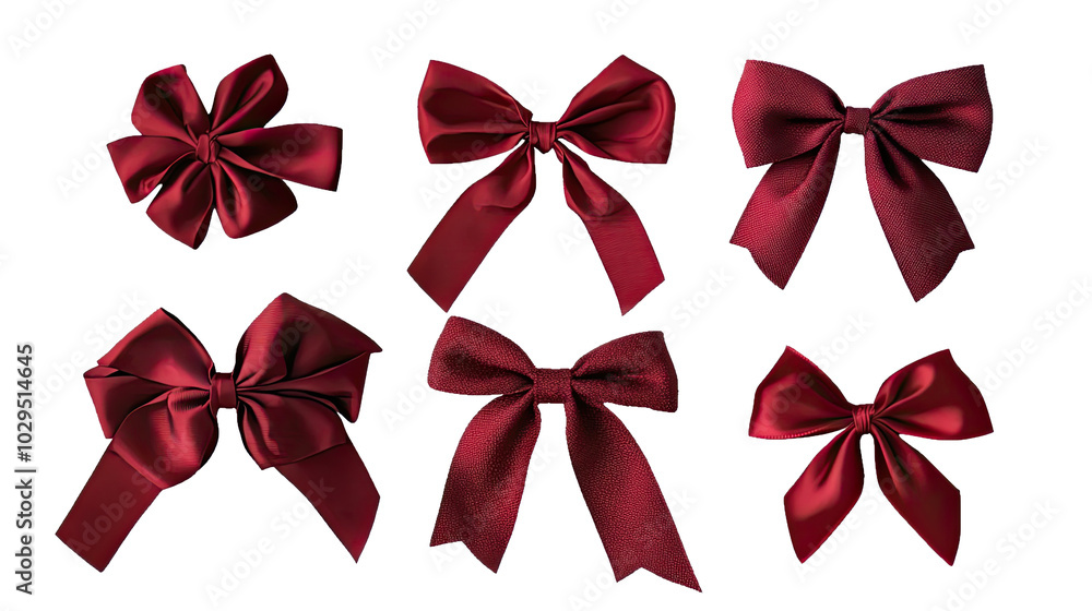Poster set of elegant red ribbon bows arranged on a white background generative ai