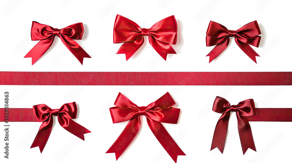 Poster collection of red ribbon bows displayed on a white background generative ai