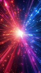 Fototapeta premium Vibrant explosion of colorful light rays in a cosmic background during a starry night