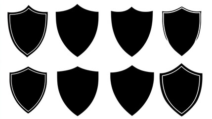 Black Shield Icons Set   Protection  Security  Blank  Badge  Emblem  Design Elements