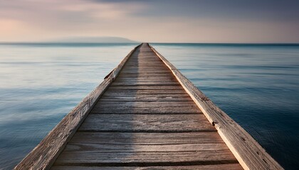 Fototapeta premium An isolated view of the end of a weathered pier, with the soft texture of the aged wood cont 