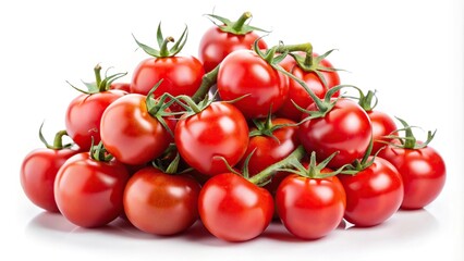 Reflection of cherry tomatoes on white background, with full depth of field