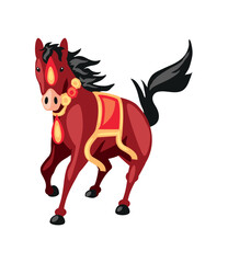 indian brown horse with red chair