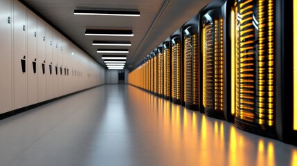 Big data technology concept in a modern server room for digital media design