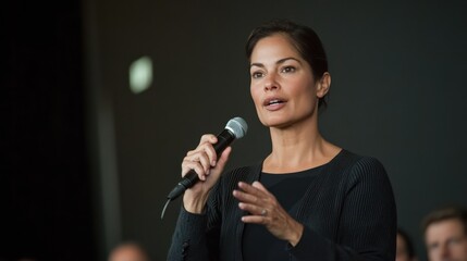 Conference speaker engaging audience at professional event for business leadership