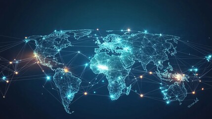 Global Network Connectivity Depicted as a World Map with Glowing Lines