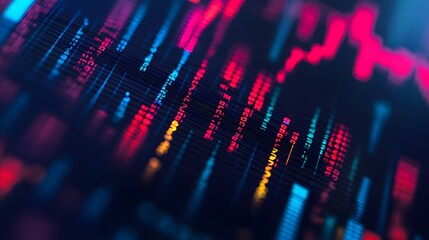 Close up shot on digital screen data value of stock market change and volatility prices profit or loss