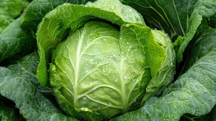 Obraz premium Fresh spring cabbage with dew drops - perfect for culinary and health concepts