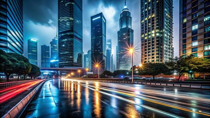 Fototapeta premium Nighttime City Drive Timelapse: Urban Lights and Motion Blur for Dynamic Architectural Photography