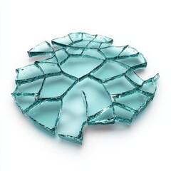 Broken glass piece with an aqua tint, isolated on a white background.