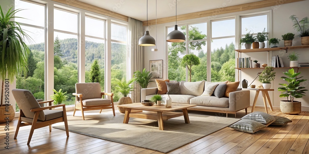 Poster nordic minimalist interior design with high dynamic range lighting for inviting spaces