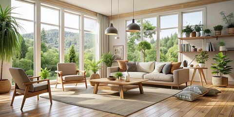 Obraz premium Nordic Minimalist Interior Design with High Dynamic Range Lighting for Inviting Spaces