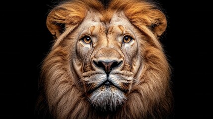 Majestic male lion portrait on black background for wildlife art and digital media