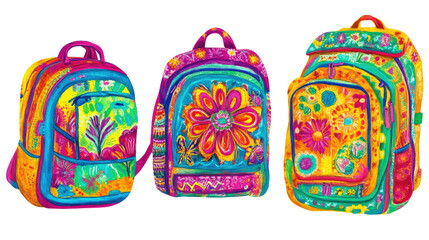 Colorful Collection of School Backpacks on a White Background Generative AI