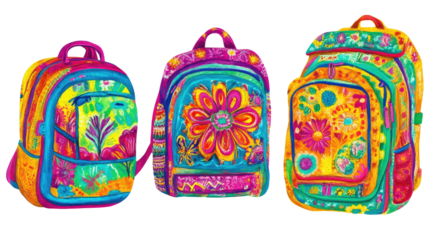 Colorful Collection of School Backpacks on a White Background Generative AI
