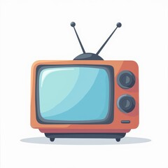 A vintage television set with a playful design featuring antennas and colorful buttons in a minimalist style