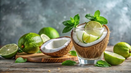 Refreshing Coconut Lime Cocktail with Mint Garnish