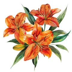 Fototapeta premium Summer Floral Bouquet: Orange Lilies on transparent background