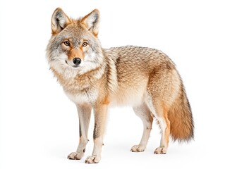 Fototapeta premium Coyote standing gracefully, white isolated background.