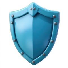 Blue shield emblem with metallic studs, isolated on white background.