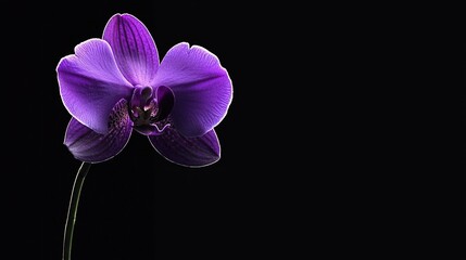   Close-up purple flower on black background with left-side reflection