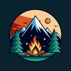 campfire beer montain t-shirt design, vector, digital illustration