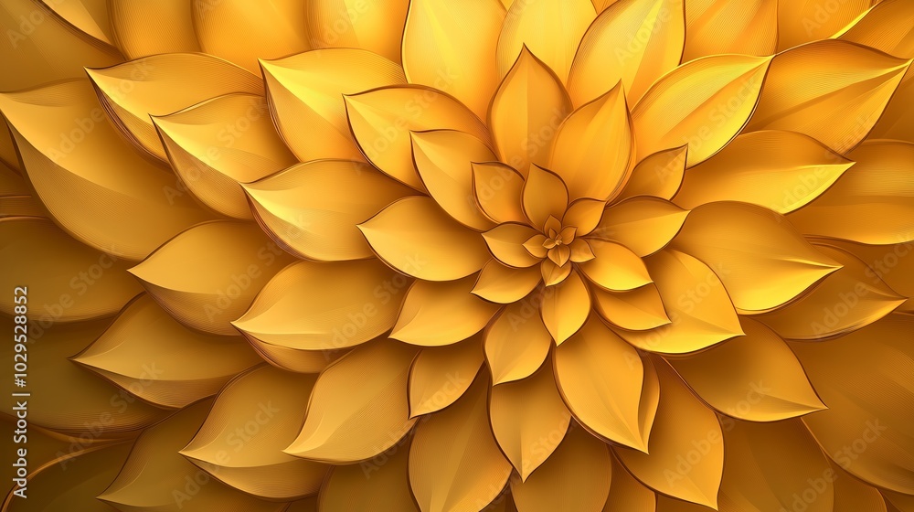 Poster golden floral pattern with layered petals creating a vivid design on a textured background, perfect 
