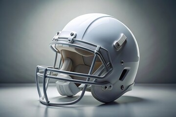 Fototapeta premium Modern white football helmet with a blurred background to showcase depth of field
