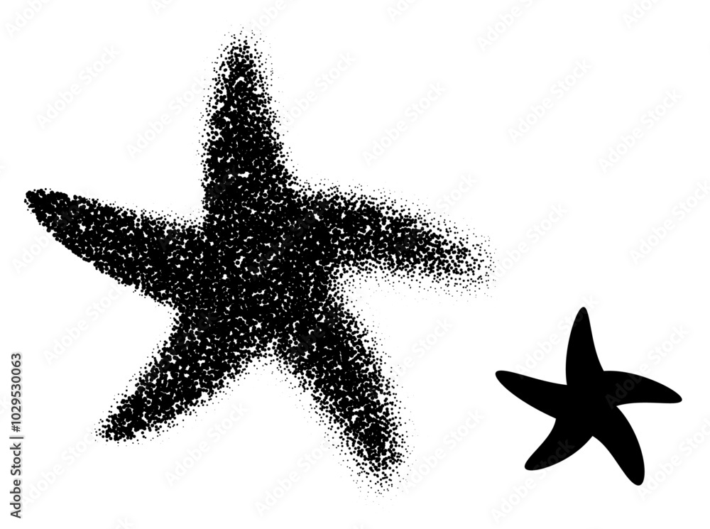 Poster vector illustration of a starfish shape with stippling texture, creating a dotted effect, ideal for 