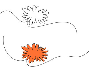 Minimalistic line art featuring abstract orange and white floral shapes in flowing design. Vector illustration.
