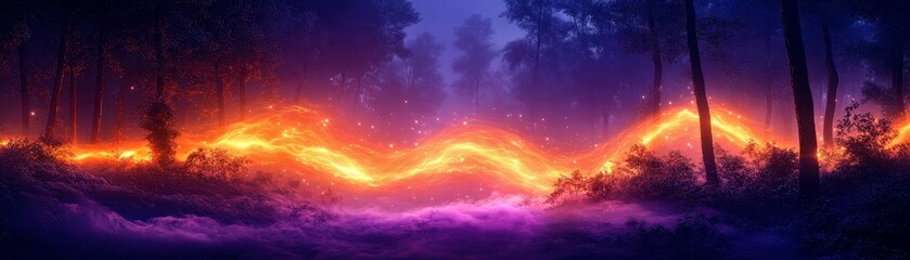 Fototapeta premium Enchanting Light Waves Illuminate a Mystical Forest at Dusk