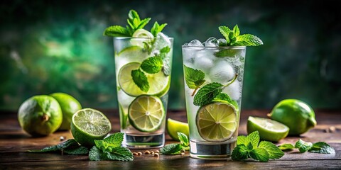 Refreshing mojito cocktails with lime and mint