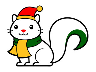 Vector Outline of Vector Outline of Vector Outline of Vector Outline of A cute Squirrel wearing a Santa clause hat and scarf on white background   