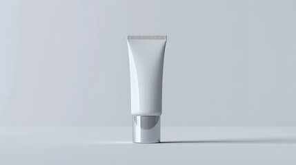 A white tube of cream with a silver cap stands alone on a white background.  .