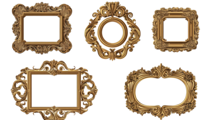 Collection of Ornate Golden Frames Isolated on a White Background Generative AI