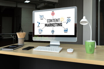 Naklejka premium Content marketing for modish online business and e-commerce marketing strategy