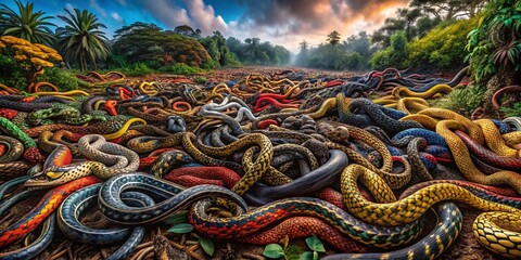 Obraz premium Panoramic View of a Scary Snake Infestation in the Wild