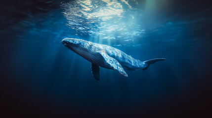 Fototapeta premium Graceful humpback whale gliding through deep ocean waters