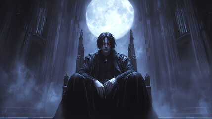 Fototapeta premium Dark-Fantasy Vampire Lord in Gothic Castle: Anime Art